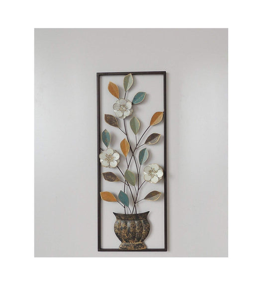 Pot with Flowers  Metal Wall Decor Frame