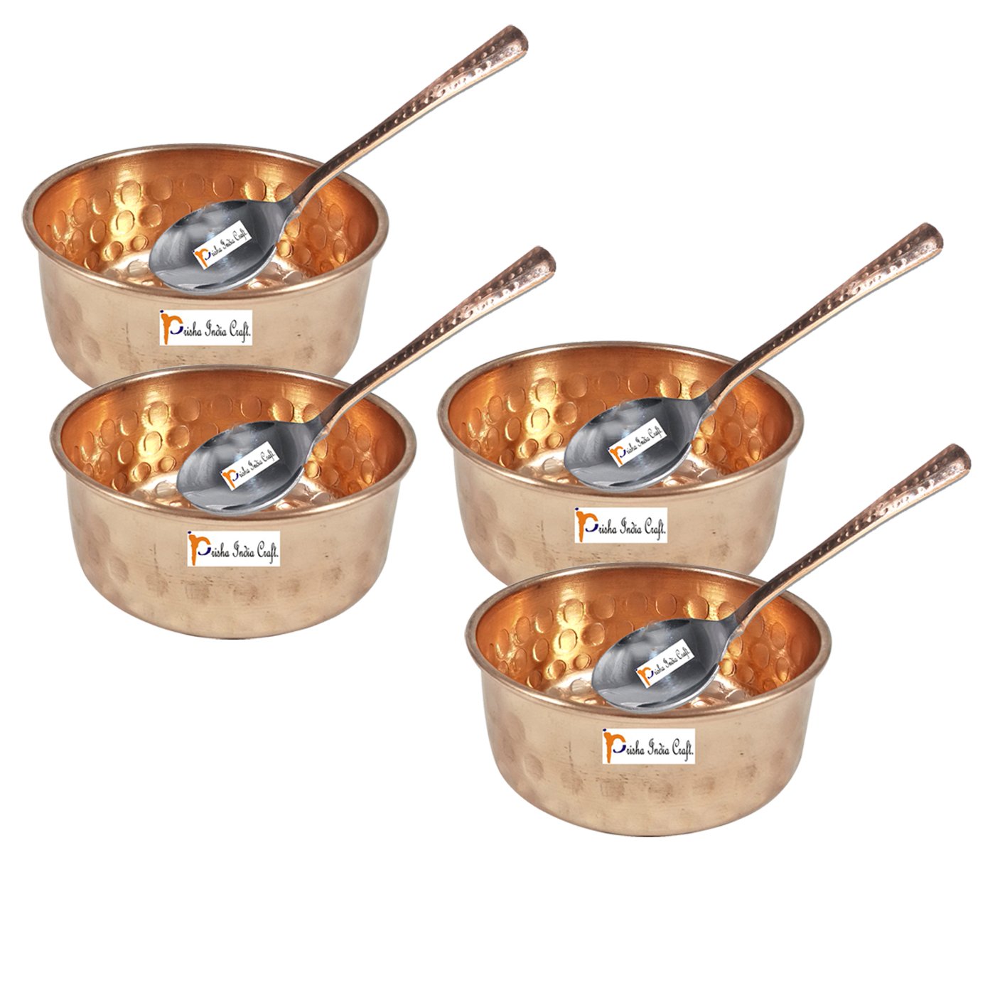 Hammered Design Pure Copper Serving Bowl with Spoon Set