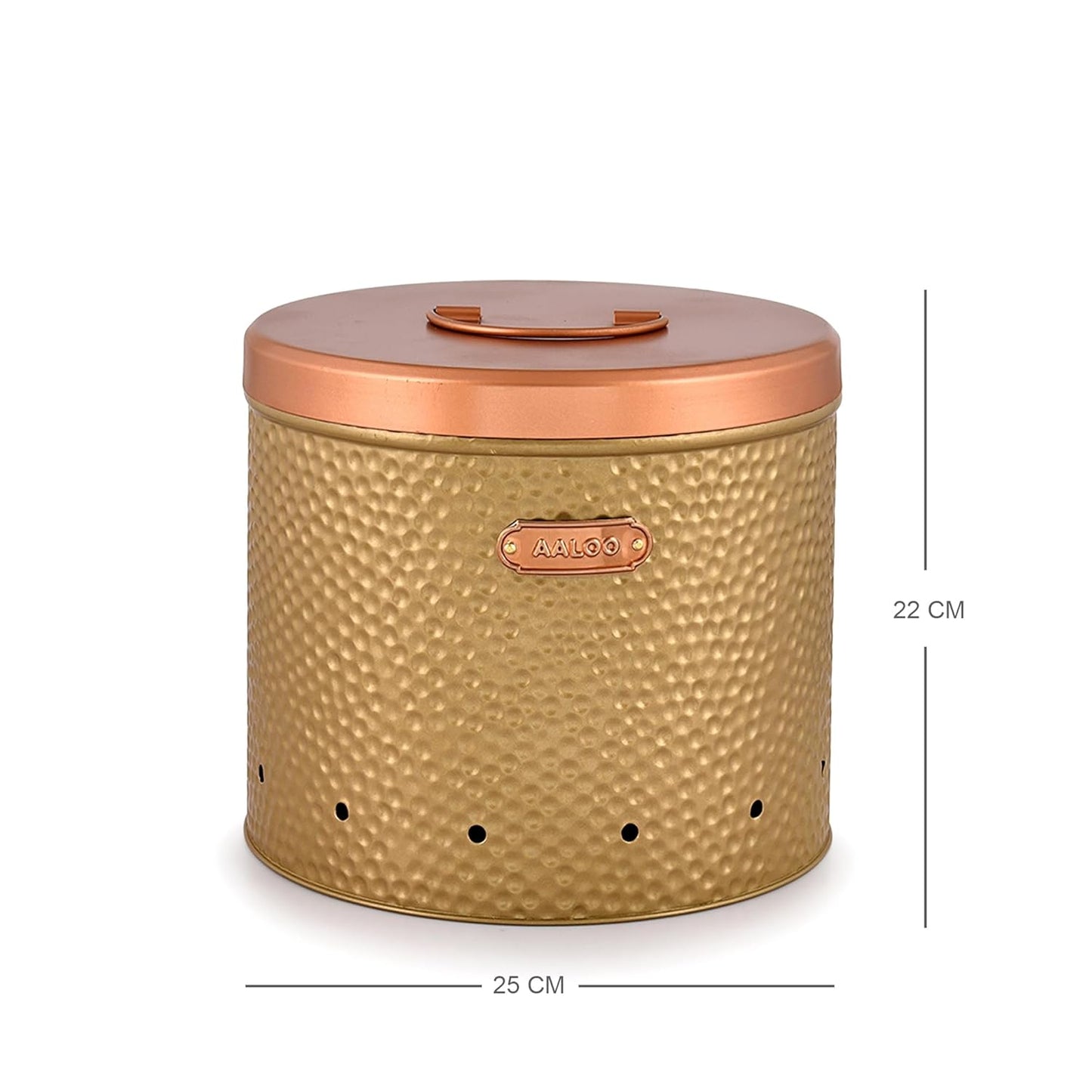 Gold cylindrical container with a copper lid