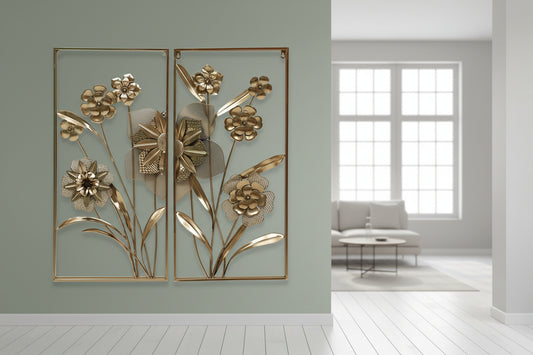 Luxury Golden Metal Floral Wall Art-ArtyCraftz.com