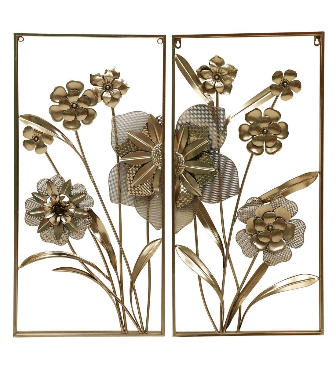 Luxury Golden Metal Floral Wall Art-ArtyCraftz.com