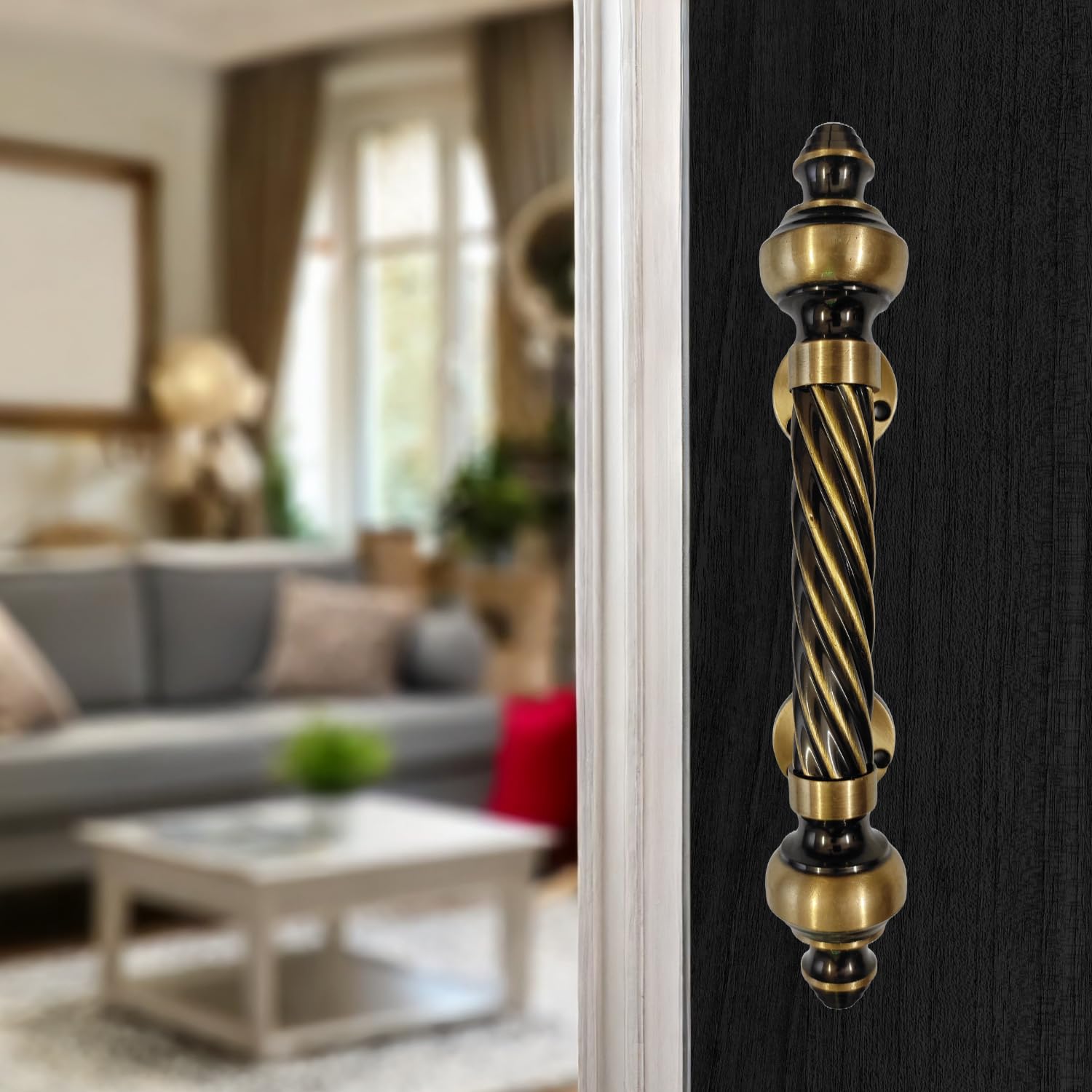 Vintage Brass Door Pull Handle with Twisted Rod Design-ArtyCraftz.com