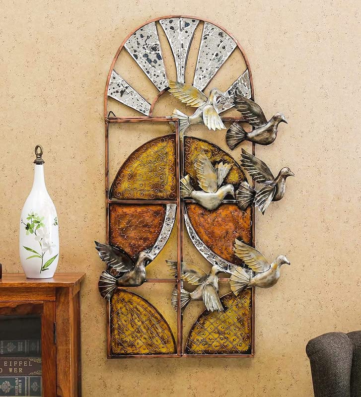 Handcrafted Metal Birds with Window for Wall Decor