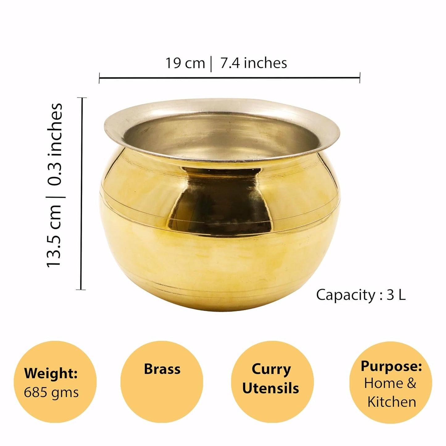 Traditional Brass Cooking Pot for Curries & Boiling Milk