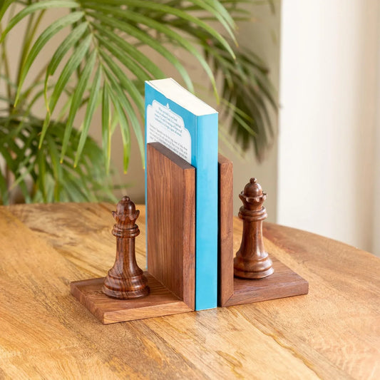 'Chess Queen' Sheesham Wooden Bookends (20.3 cm x 9.7 cm x 16.0 cm, Brown)