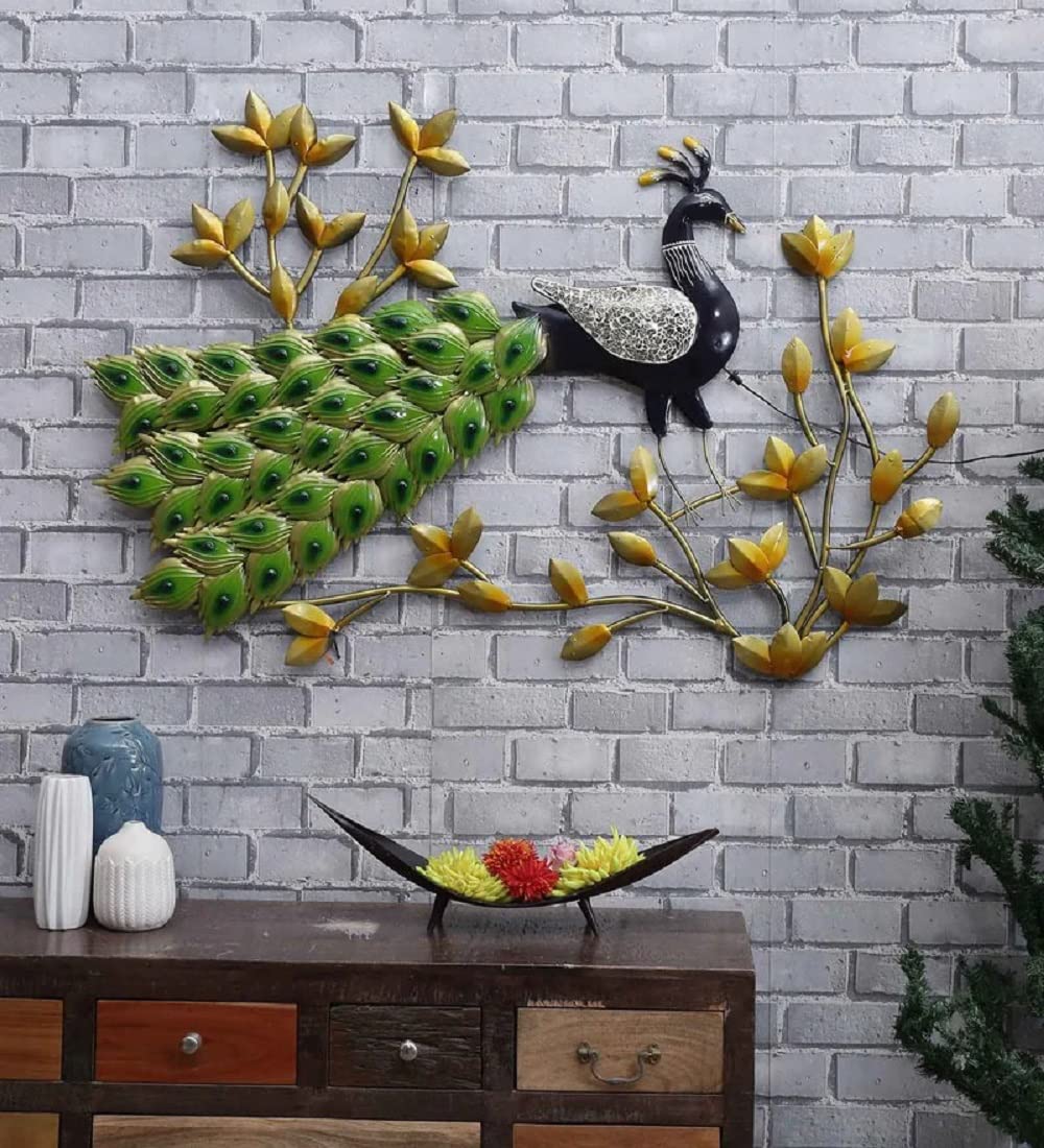 Metal Peacock On Leaf Led Wall Art