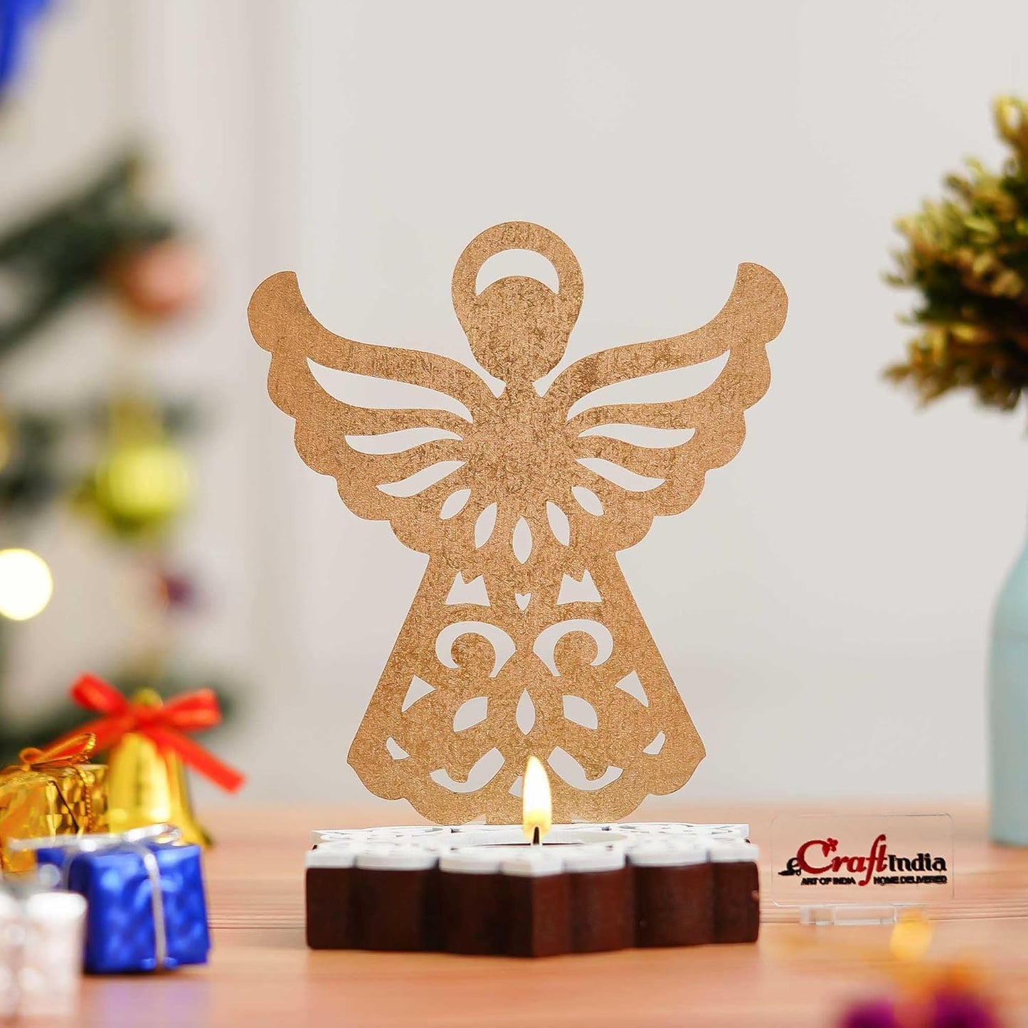 Fairy Showpiece Decorative Tea Light Candle Holder (Wooden, Golden)