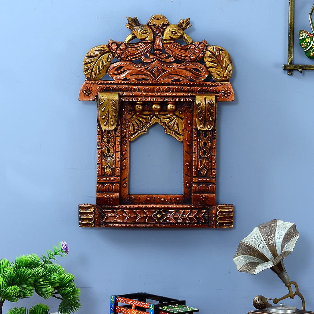 Wood Painted Multicolor Peacock Wall Hanging Jharokha