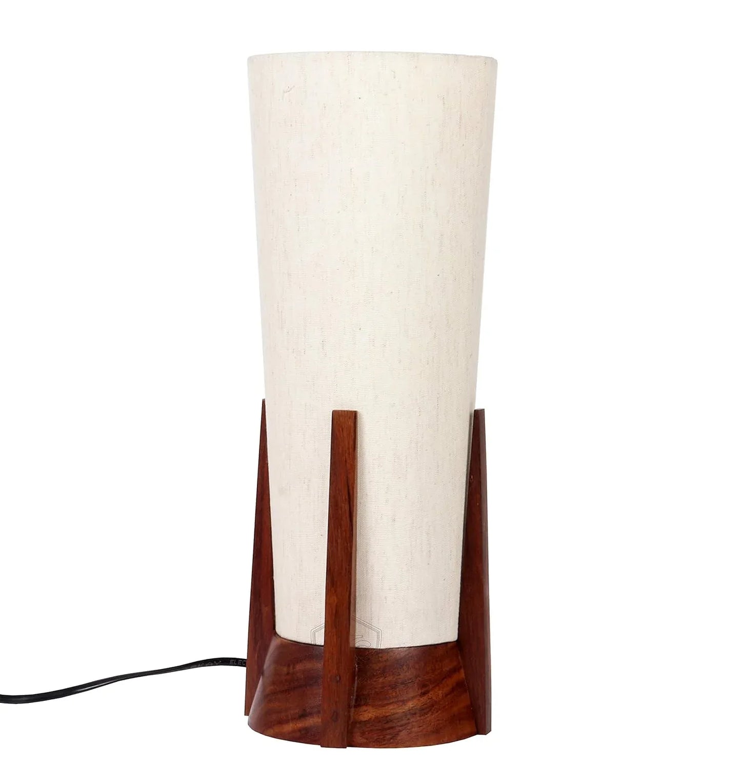 Handcrafted Round Wooden Table Lamp for Home Decor In White Background