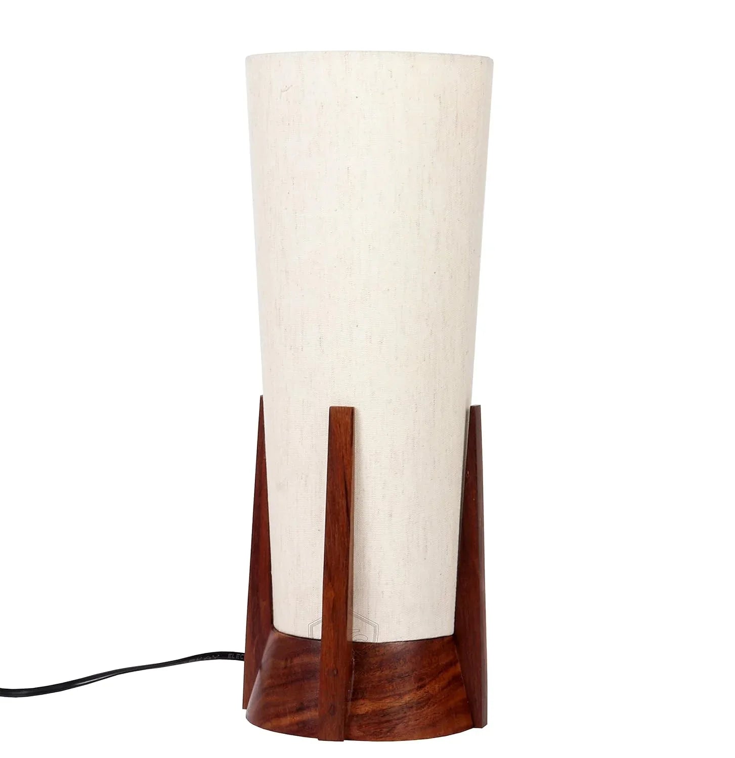 Handcrafted Round Wooden Table Lamp for Home Decor In White Background