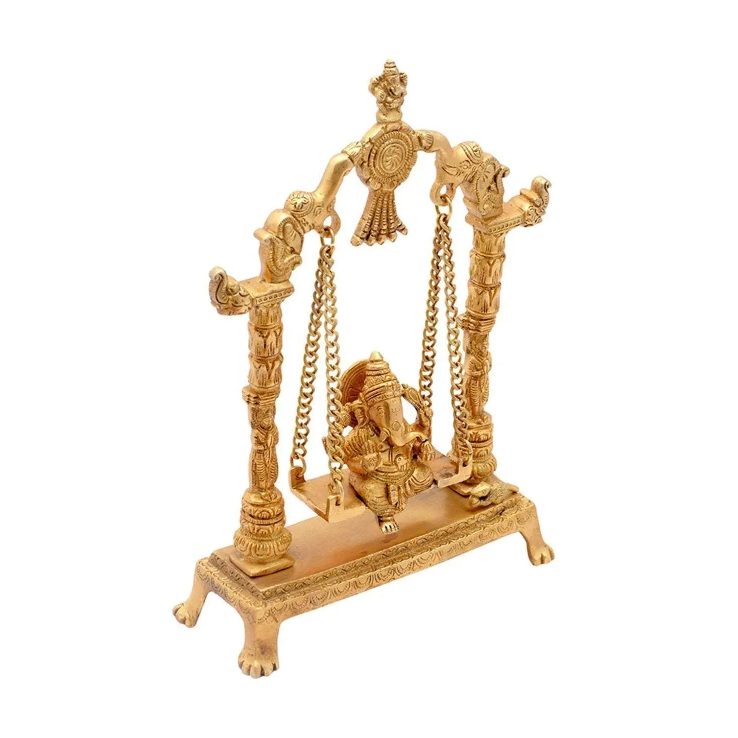 Brass Ganesha on Swing Idol — 12.5 Inch South Indian Temple Style Jhula Ganpati