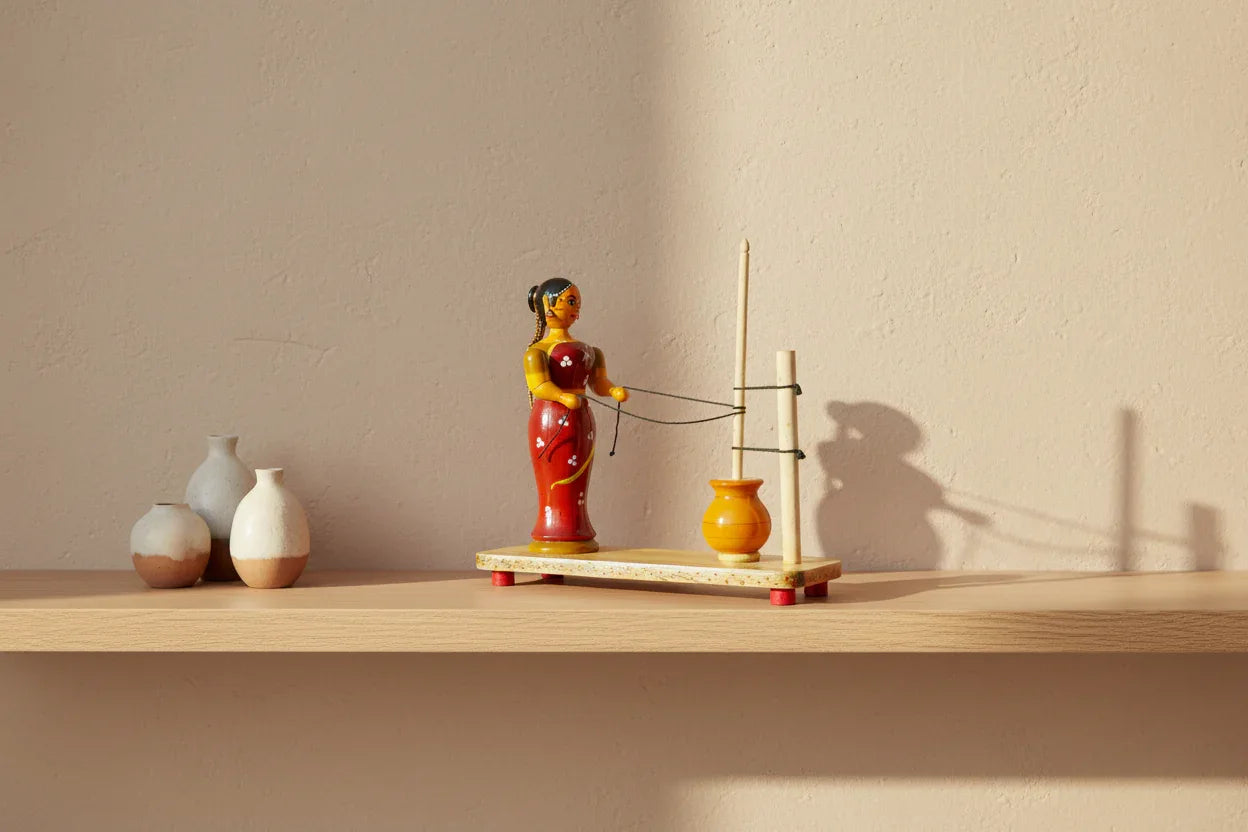 Kondapalli Handcrafted Woman Churning Butter Showpiece