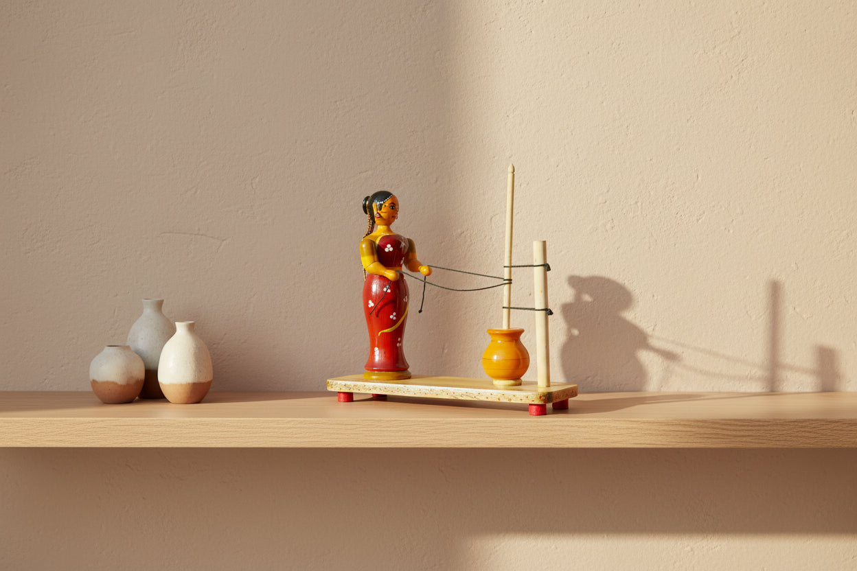 Kondapalli Handcrafted Woman Churning Butter Showpiece