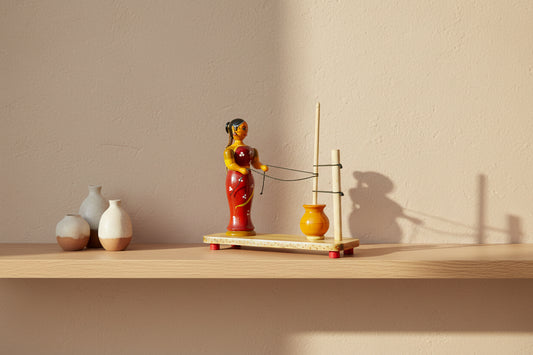 Kondapalli Handcrafted Woman Churning Butter Showpiece