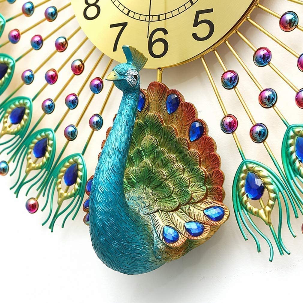 Metal Peacock Gem Stoned Plumage and Balls Wall Clock