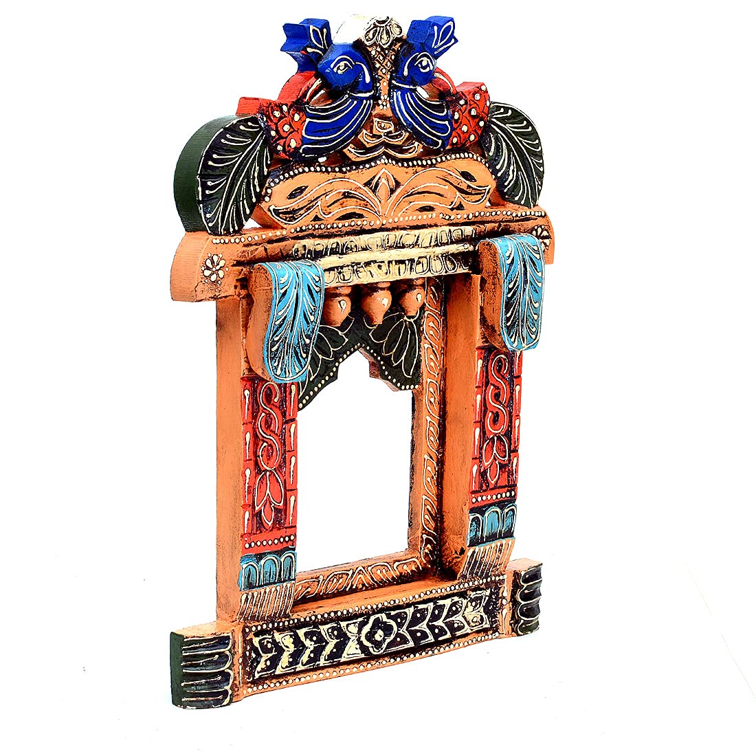 Wood Painted Multicolor Peacock Wall Hanging Jharokha