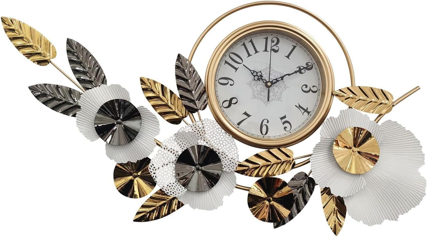 Metal Gold and Black Leaves Wall Clock