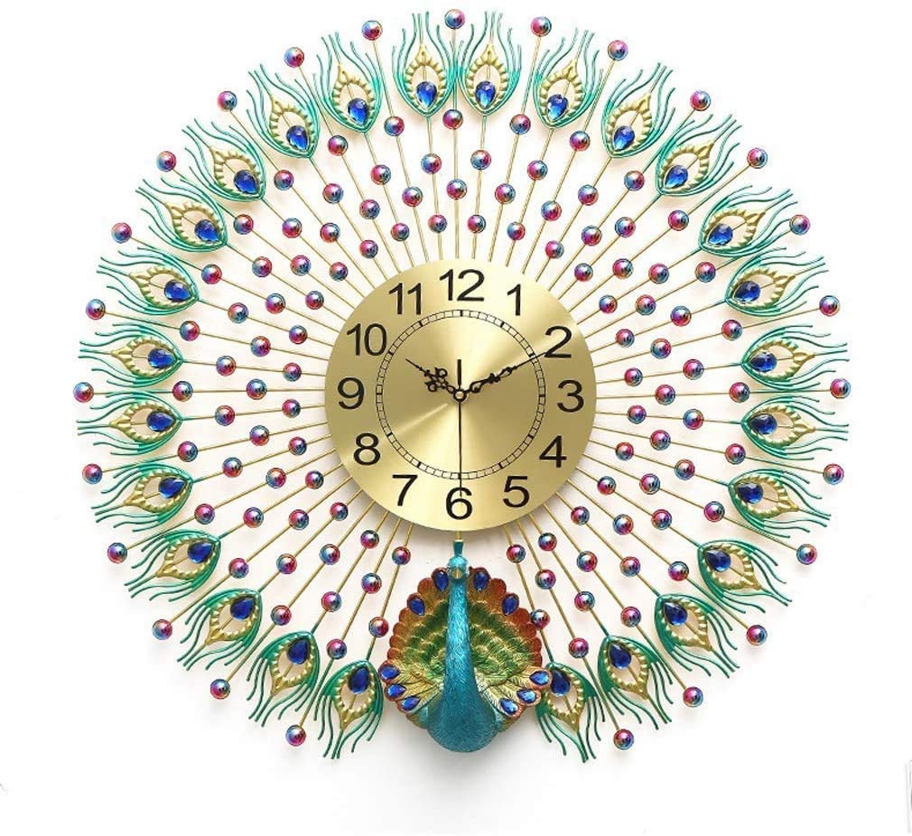 Metal Peacock Gem Stoned Plumage and Balls Wall Clock