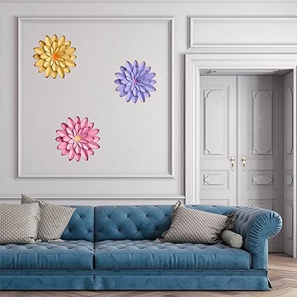 Handcrafted Modern Purple-color and White Flowers designed Metal Wall Art