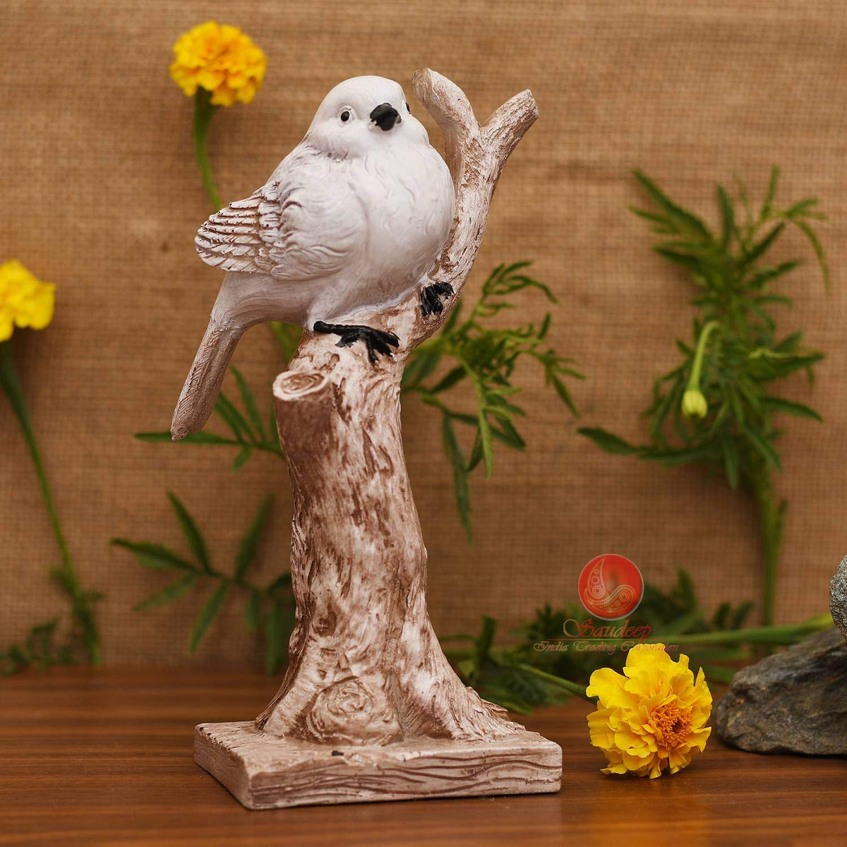 Polyresin Love Bird Sitting On Tree Branch Figurine