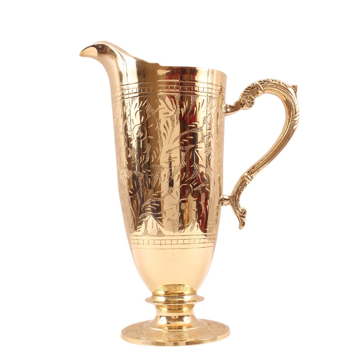 Engraved Brass Water Jug with Footed Base