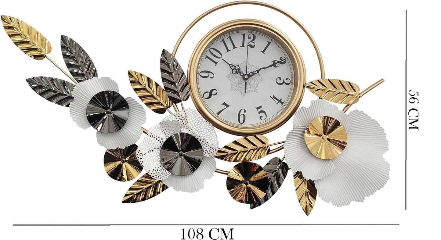 Metal Gold and Black Leaves Wall Clock