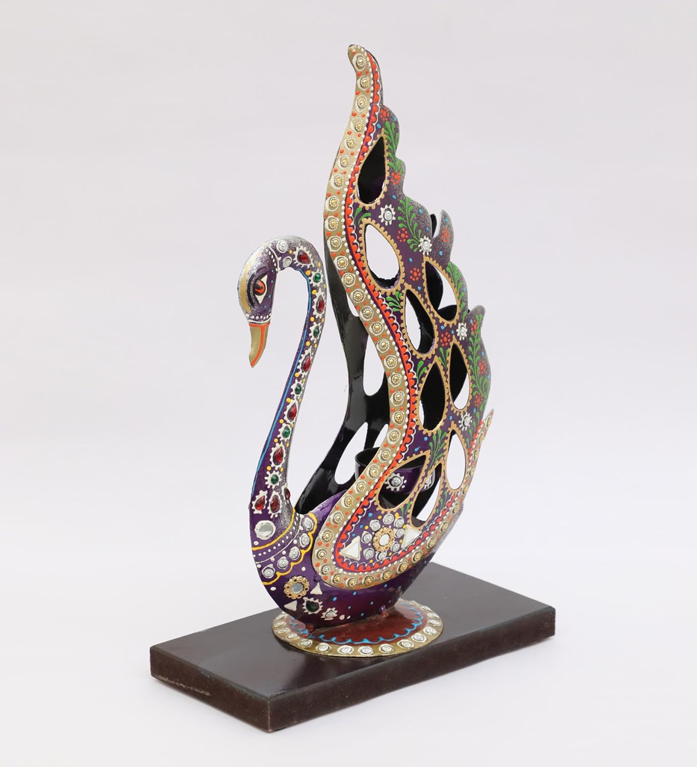 Multicolour Iron Juhi Swan T-Light Table Decor Figurine Showpiece Candle Holder