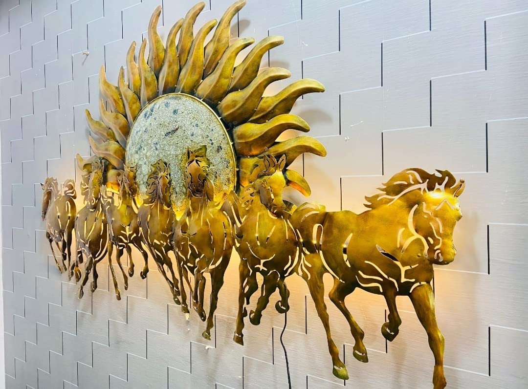 Handcrafted Metal Running Horse Sun Art Wall Decor