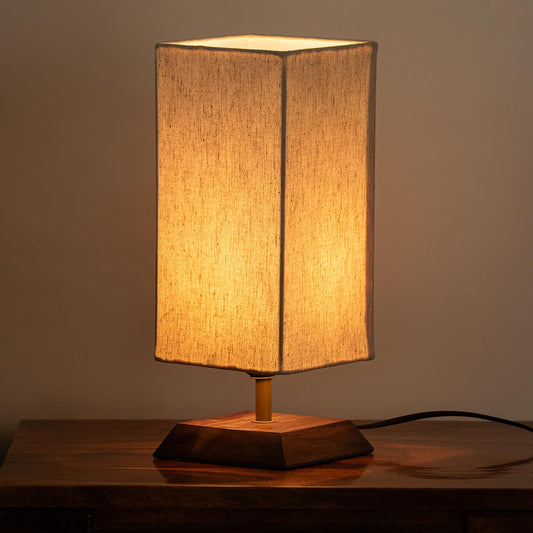 Minimalist Mango Wood Table Lamp with Fabric Shade-ArtyCraftz.com