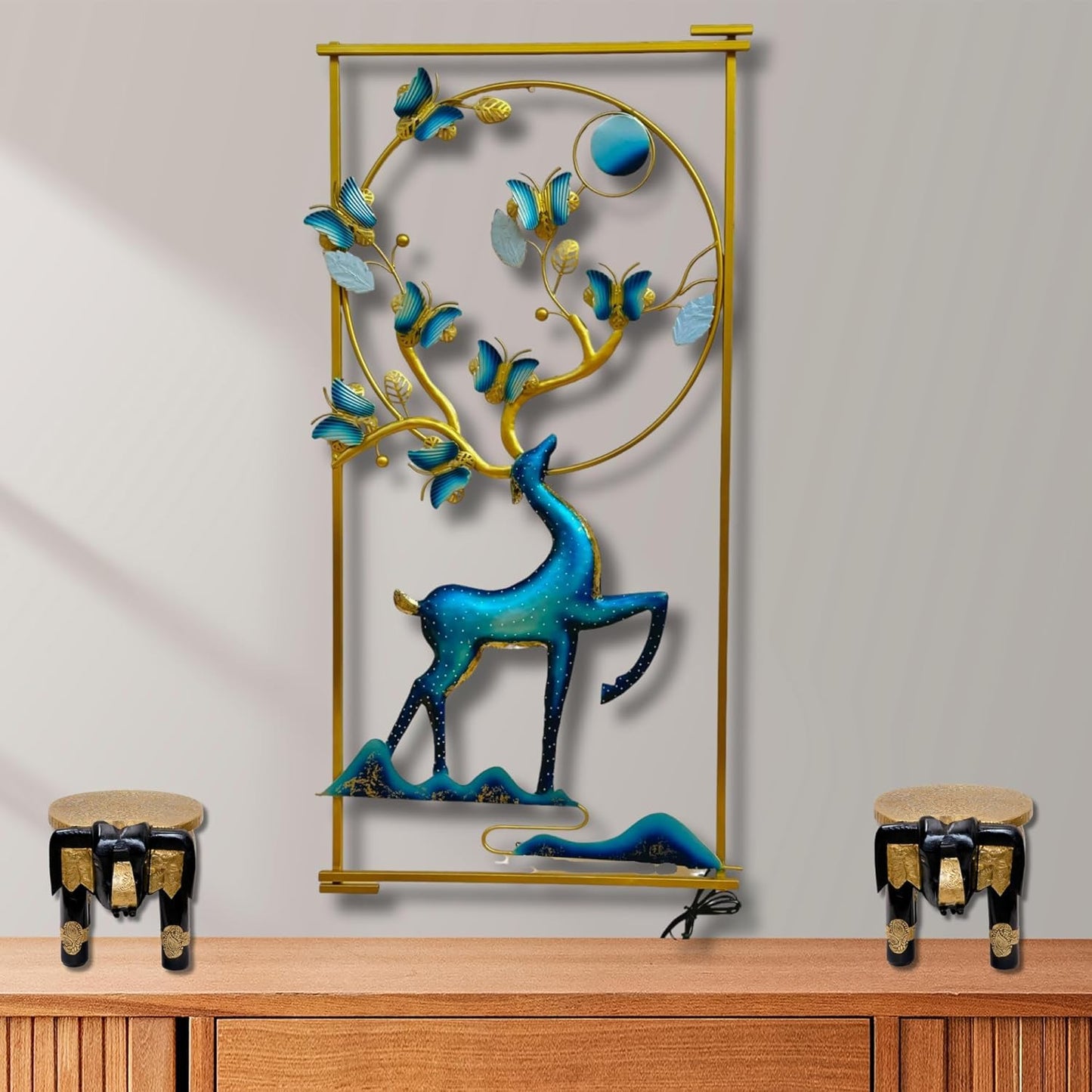 Deer And Butterfly With LED Metal Wall Decor