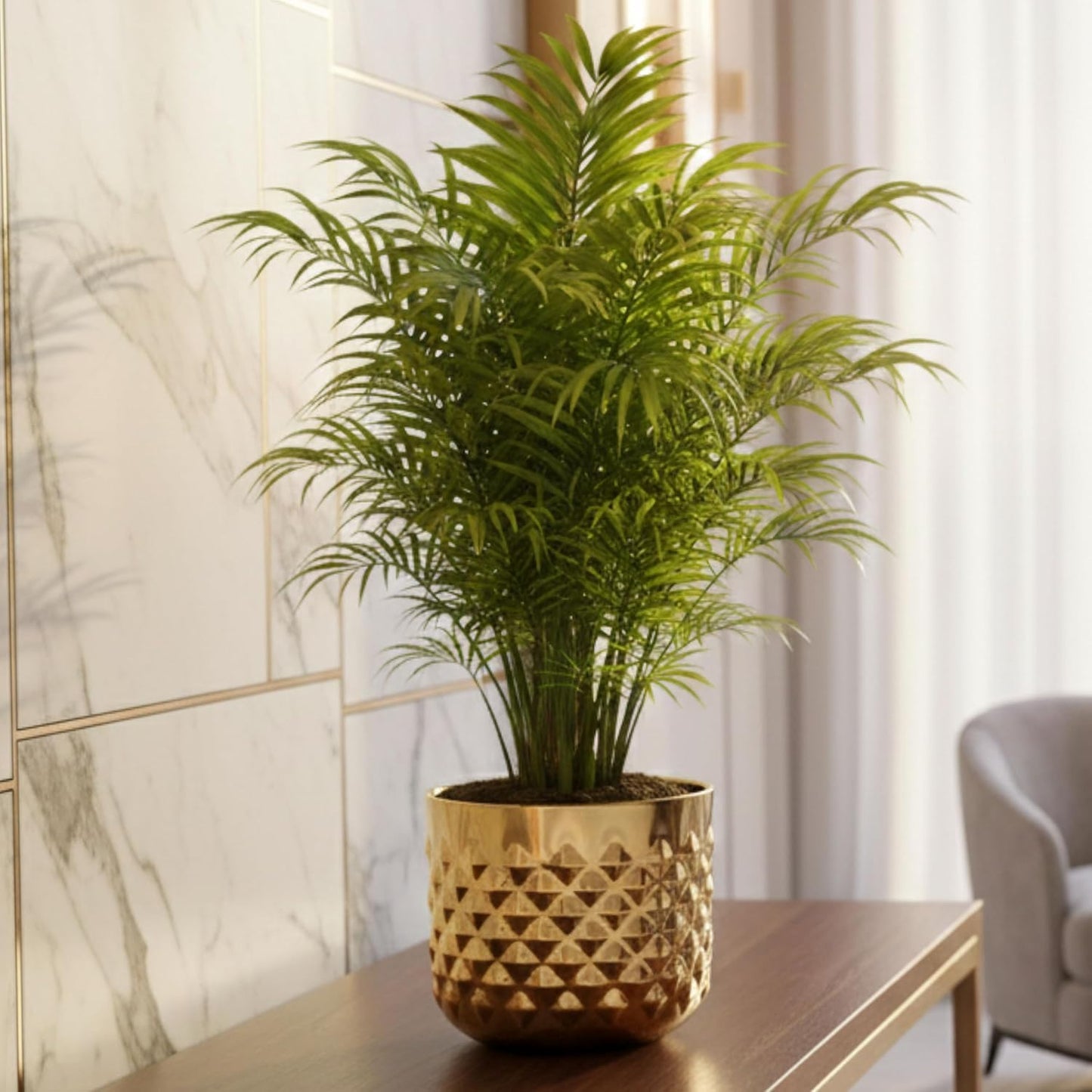 Golden Facet Brass Finish Iron Planter Pot for Home Decor