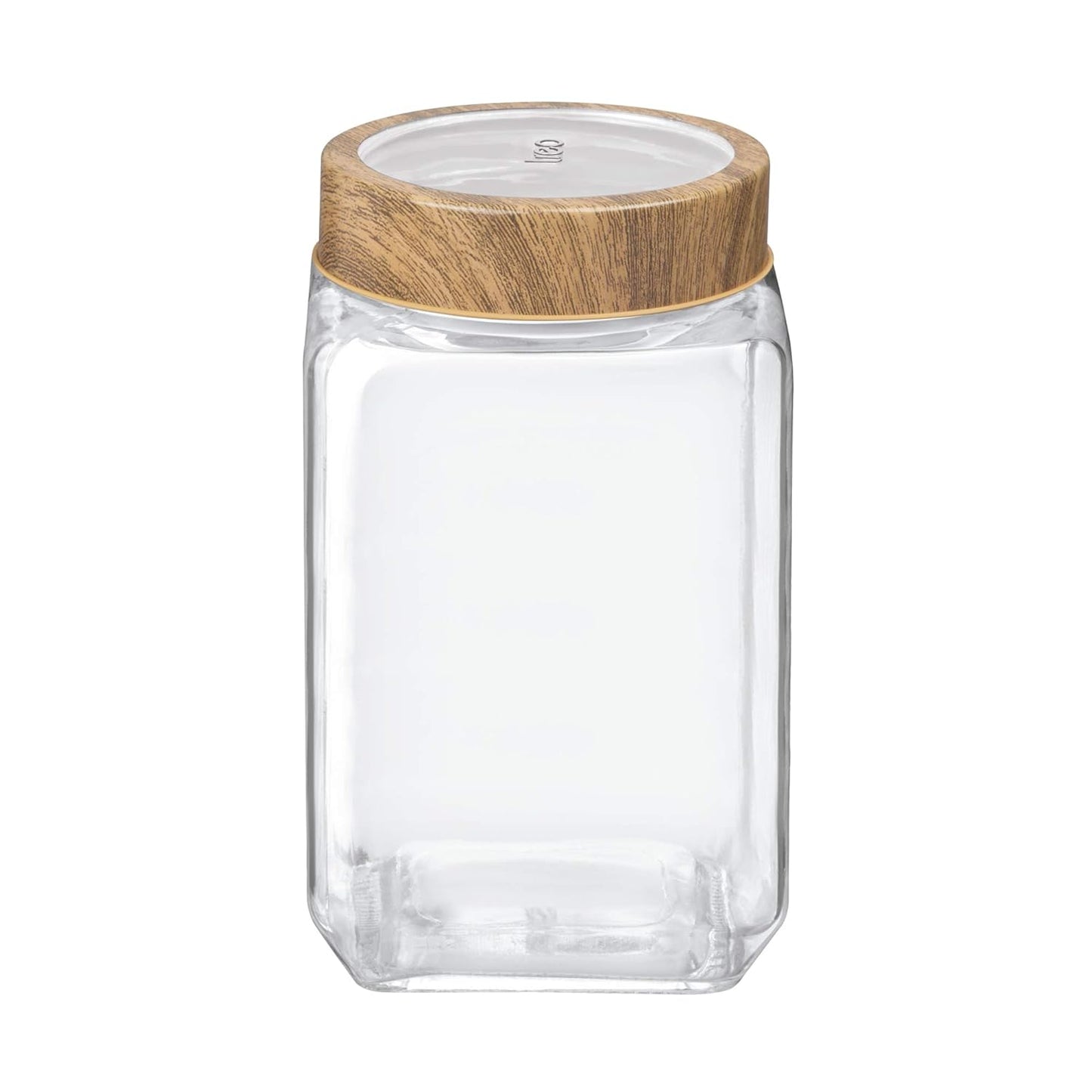 Treo By Milton Woody Cube Storage Glass Jar, 1 Piece, 1000 ml, Transparent