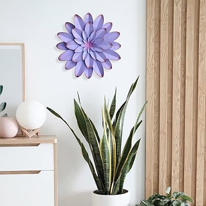 Handcrafted Modern Purple-color and White Flowers designed Metal Wall Art