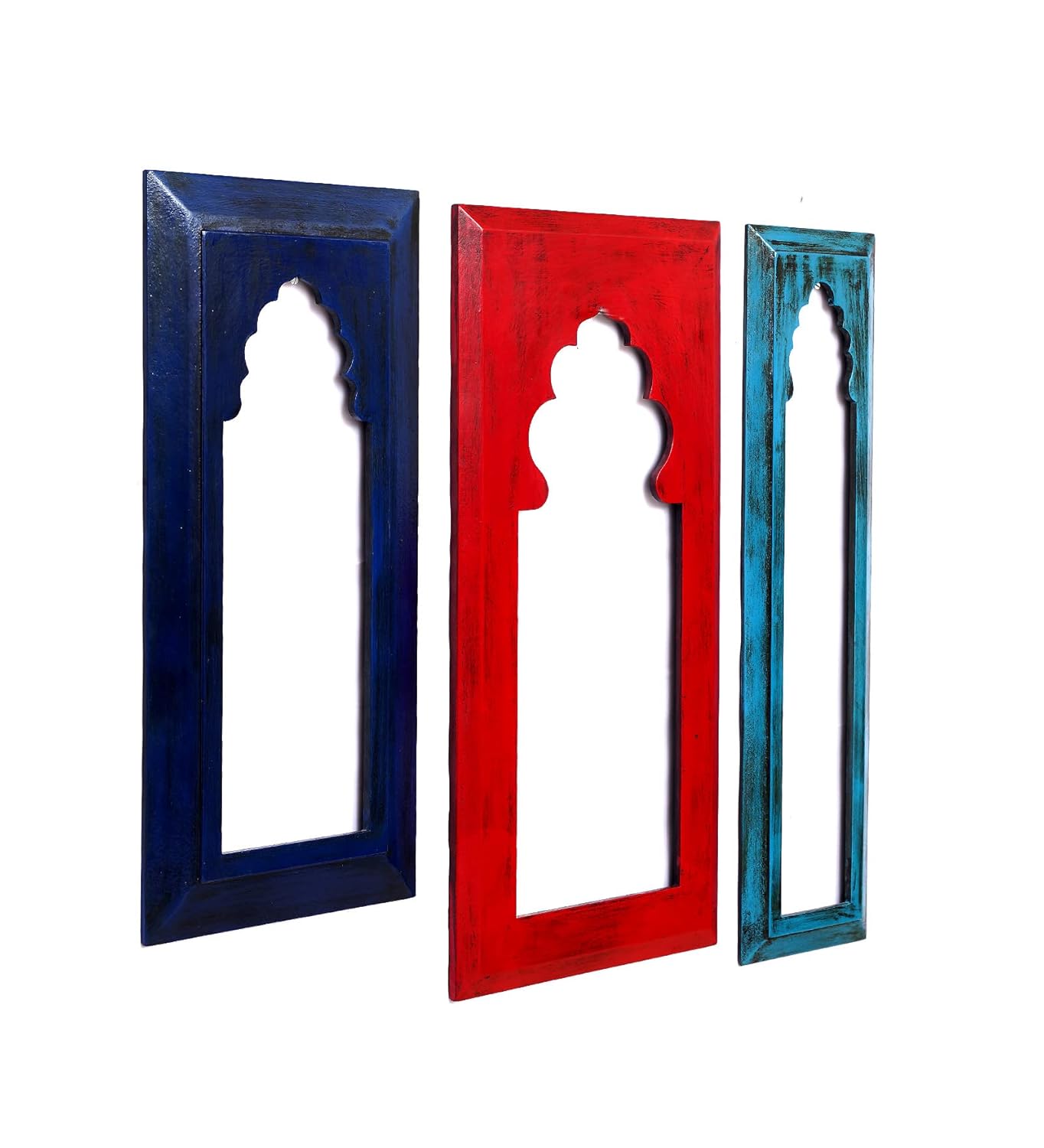 MDF Wall Hanging Set of 3 Carving Jharokha Frame in Multicolour