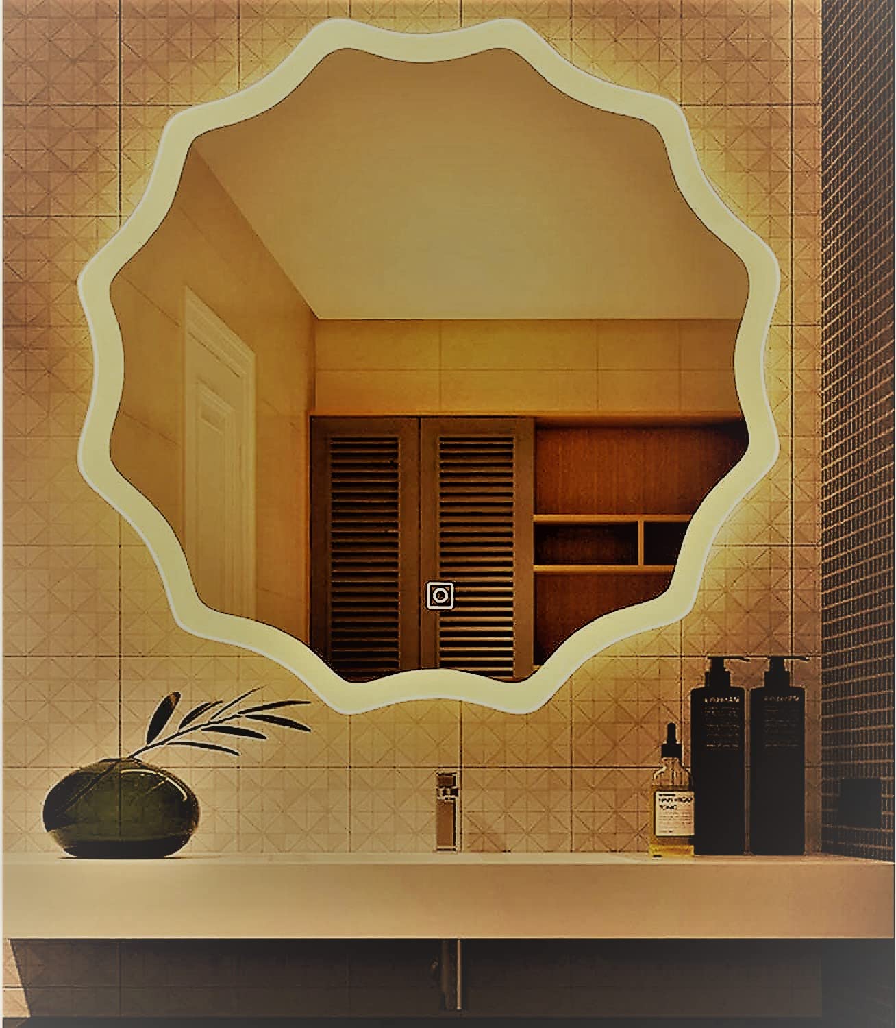 Zigzag Design Cool Warm White LED Light Mirror with Sensor and Adjustable White/Daylight