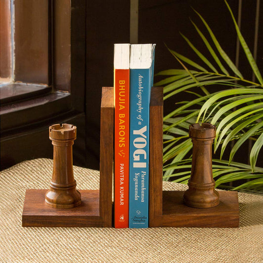 Chess Rook Handcrafted Wooden Bookends
