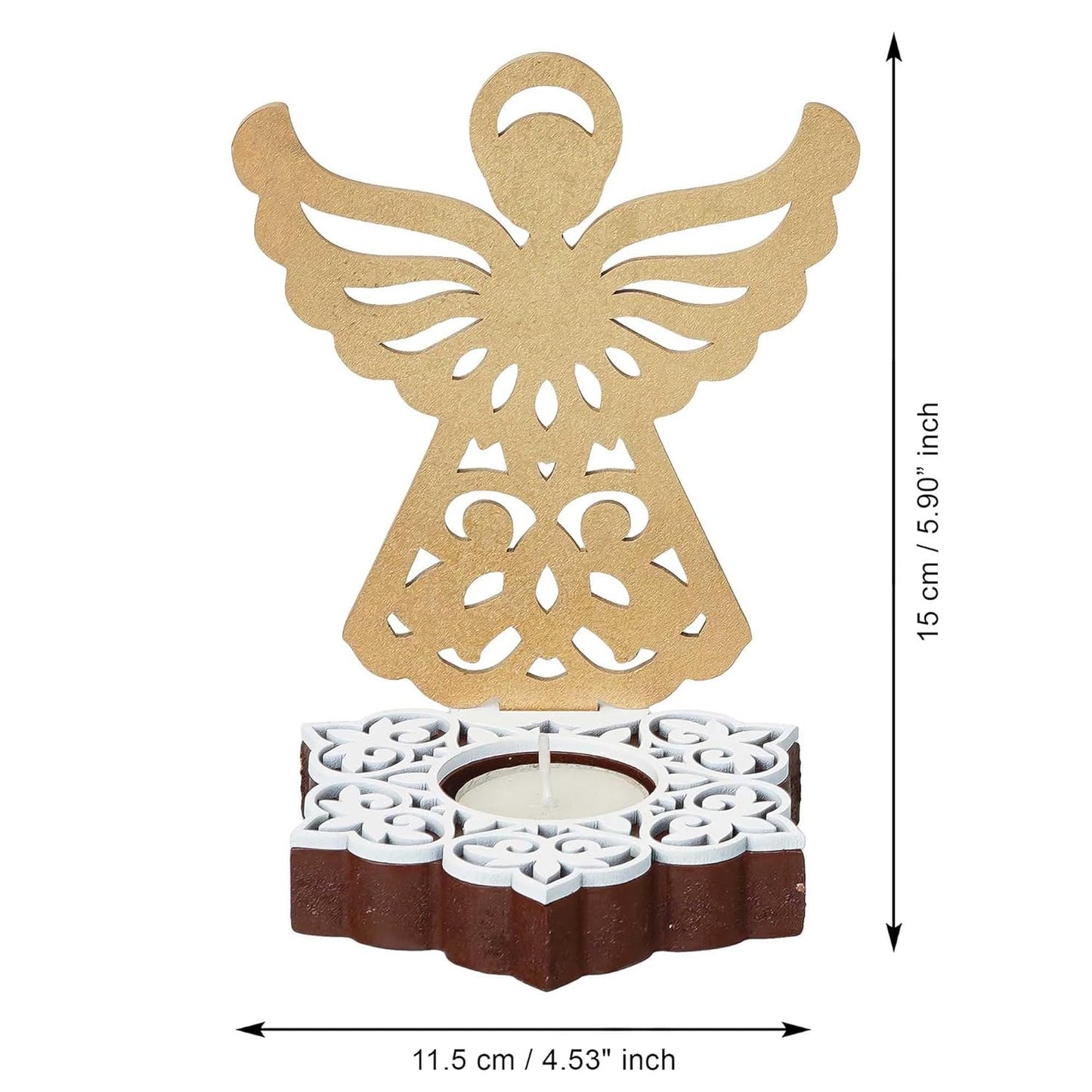 Fairy Showpiece Decorative Tea Light Candle Holder (Wooden, Golden)