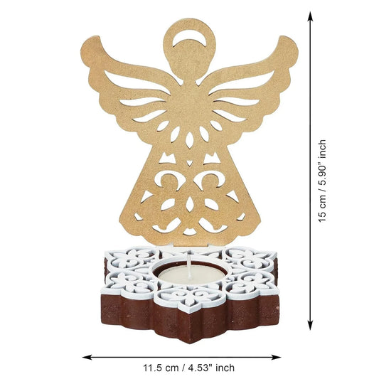 Fairy Showpiece Decorative Tea Light Candle Holder (Wooden, Golden)