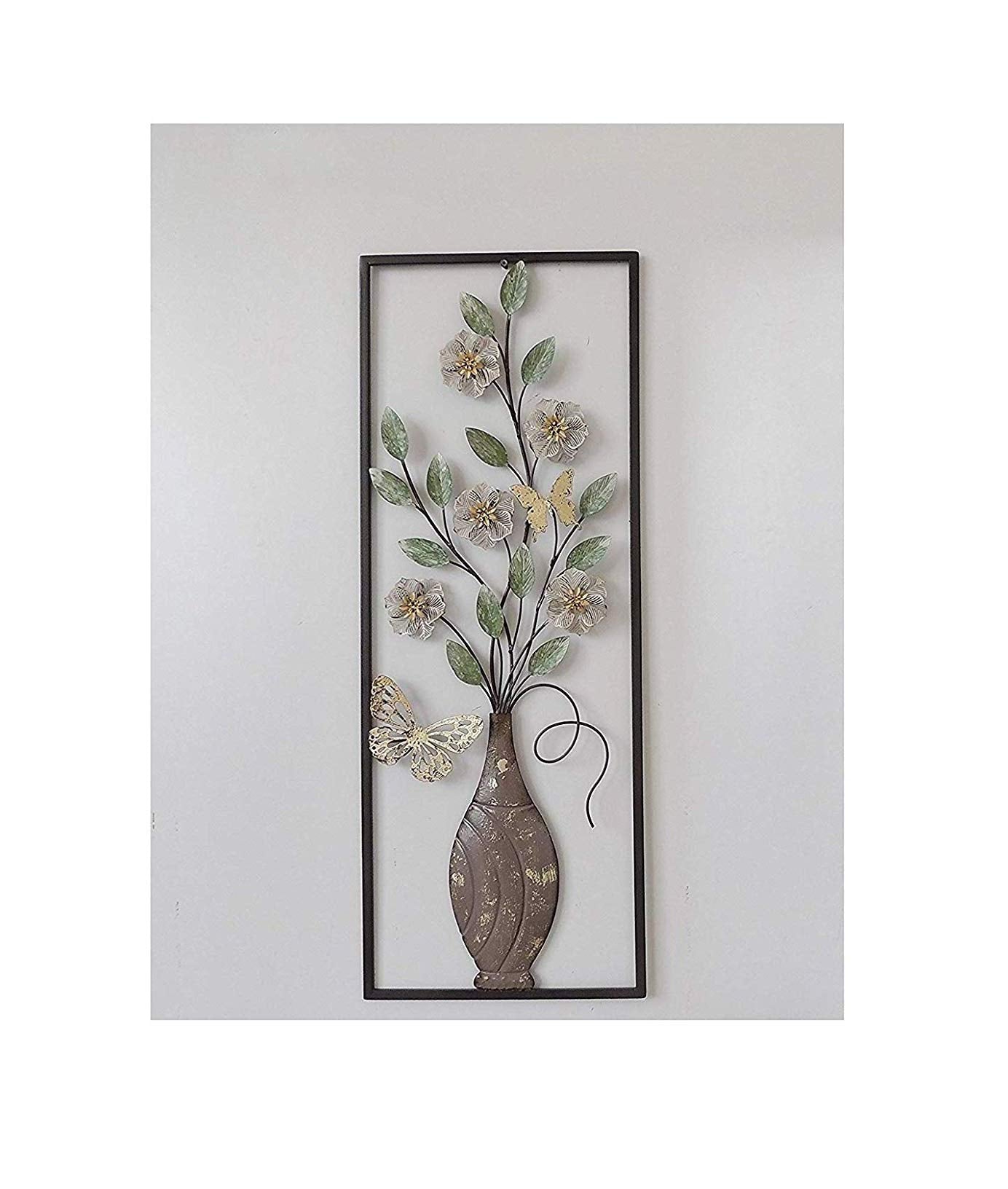 Vase with Flowers and Butterfly Metal Wall Decor Frame