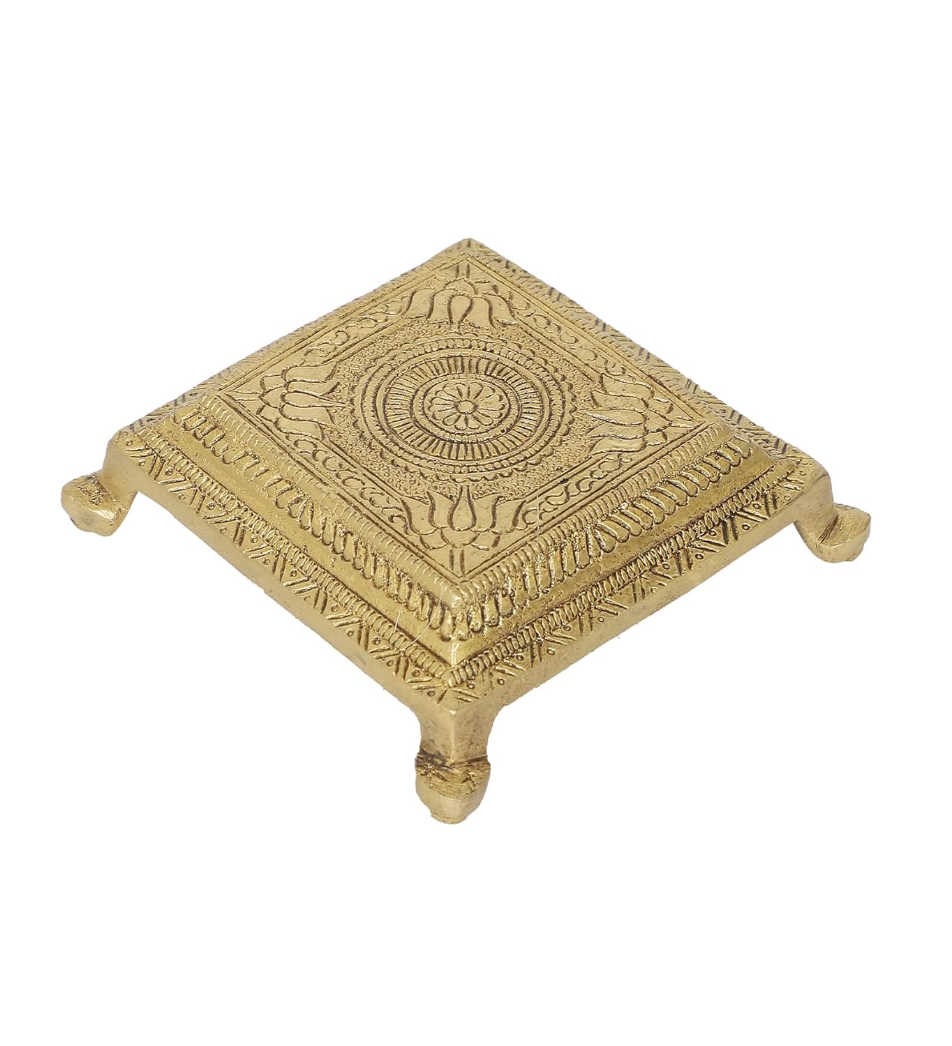 Handcrafted Brass Chowki for Pooja 3.6 x 1.5 Inches