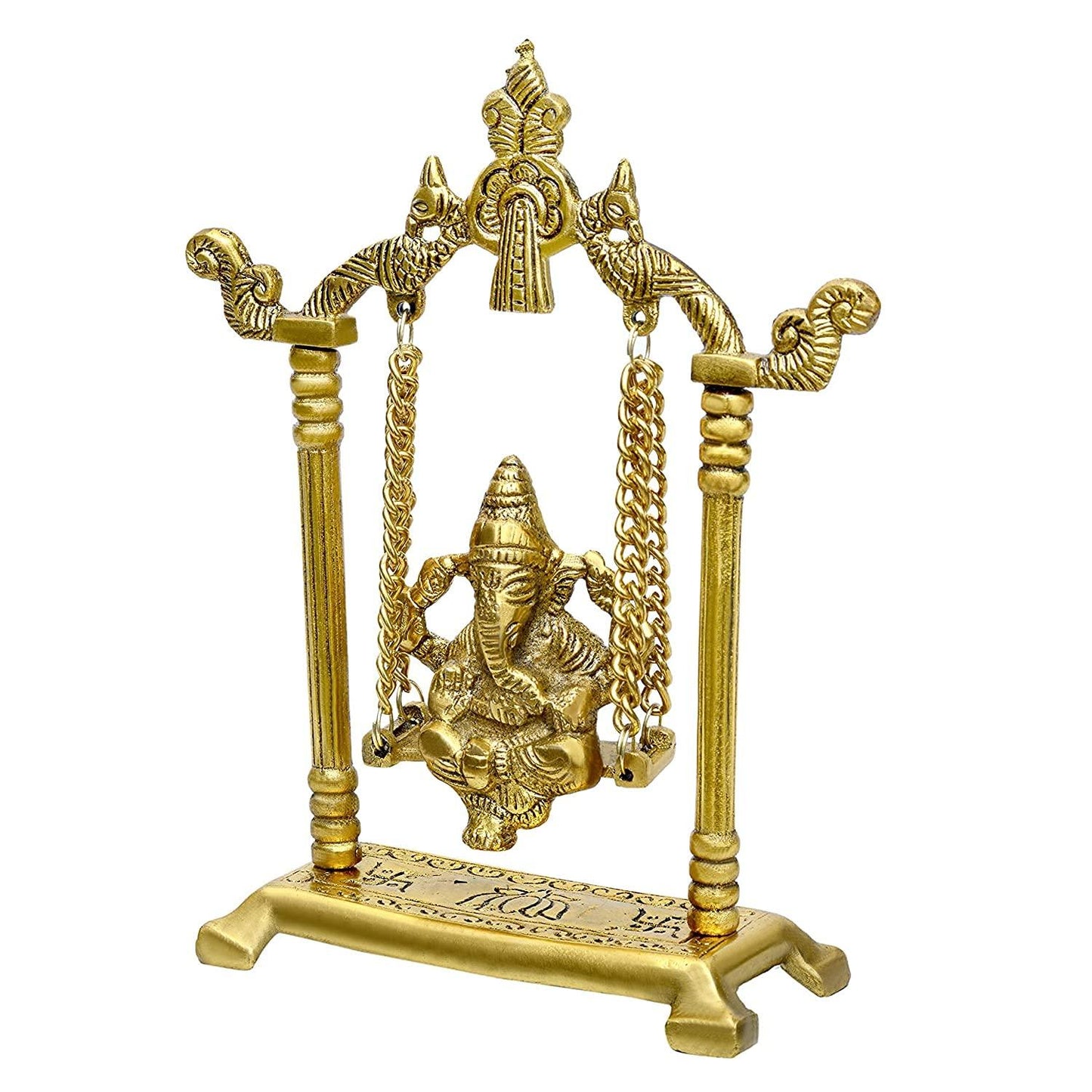 Metal Ganesha Sitting Swing Idol Side View in White Background