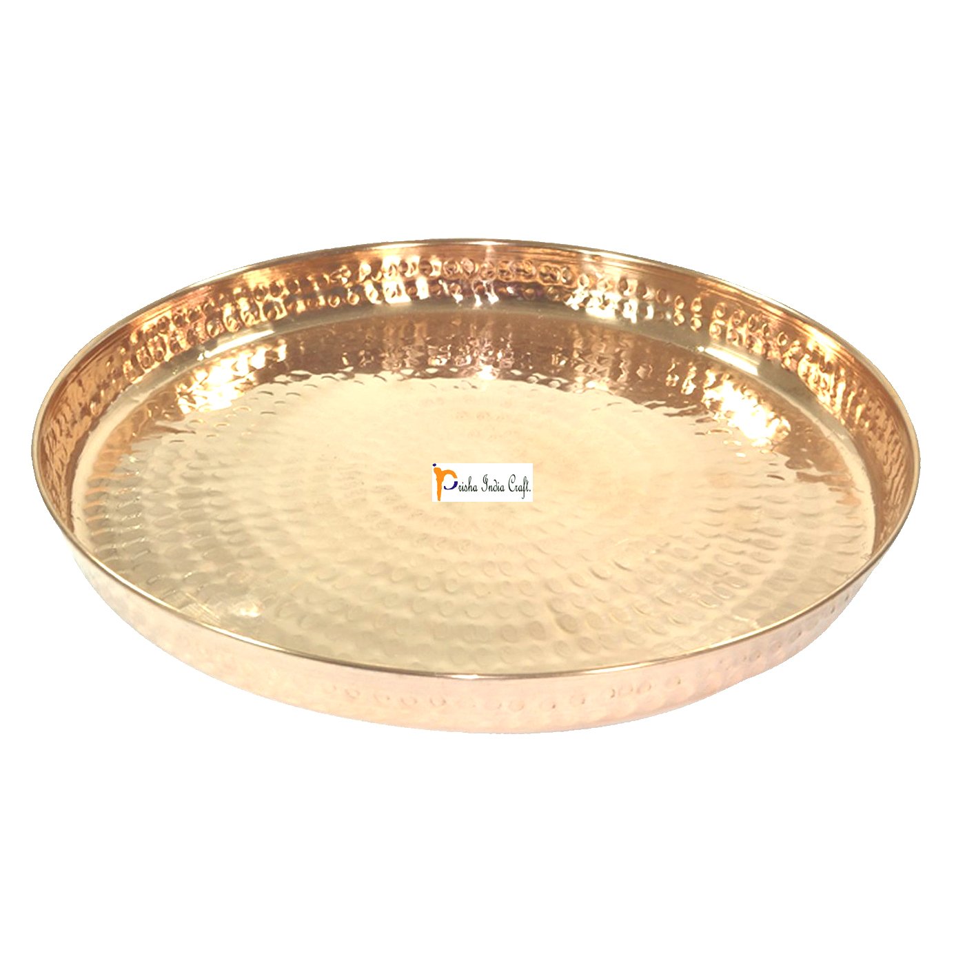 Pure Copper Hammered Dinner Thali Plate, 12-inch