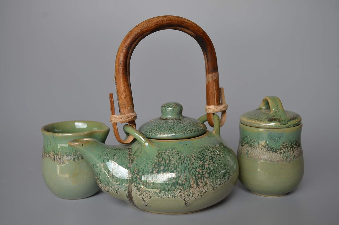 Ceramic Tableware Serving Tea/Coffee Set Sugar Pot Tea Pot & Milk Pot (620ml Green)