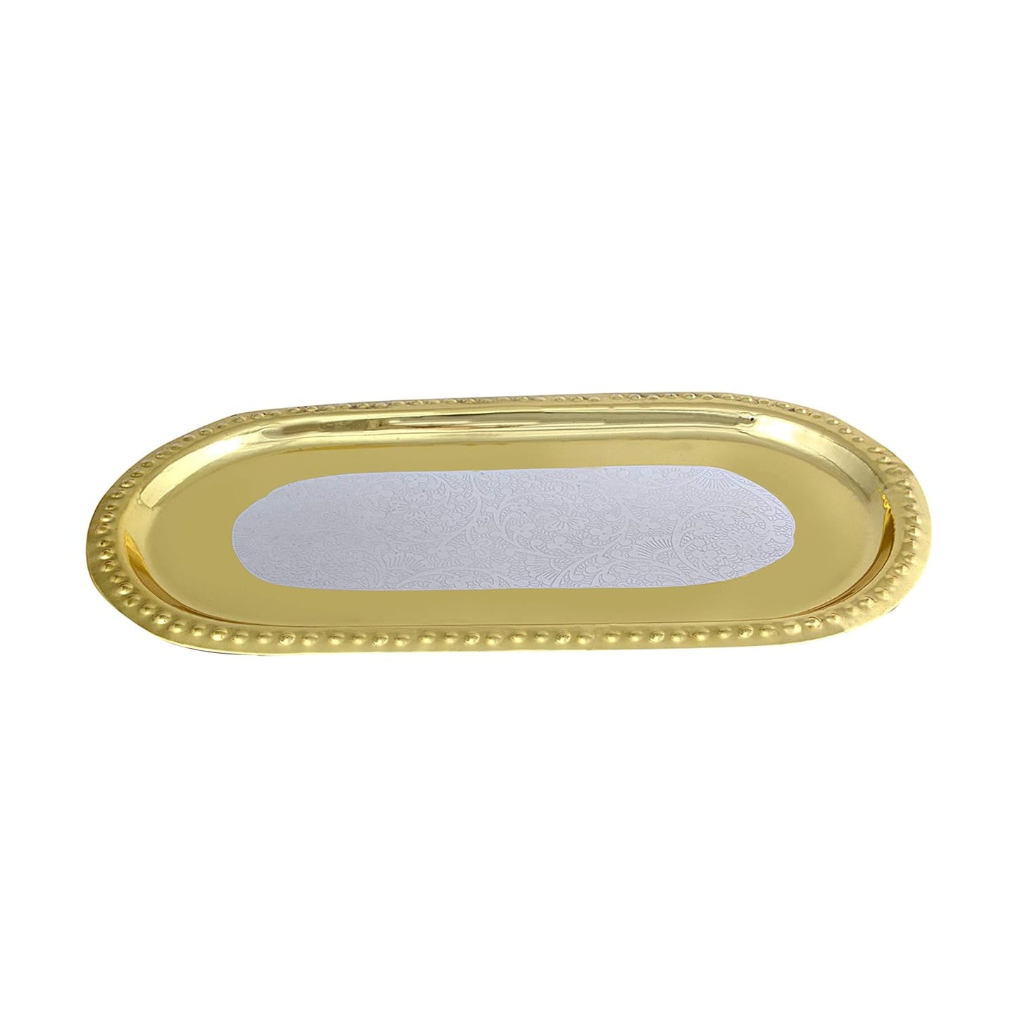 Gold oval tray on a white background
