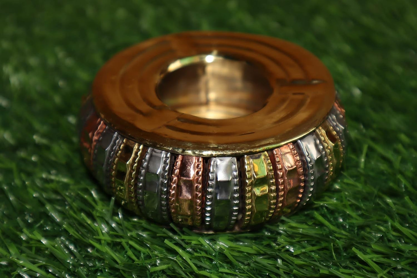 Brass Ashtray in Green Mat