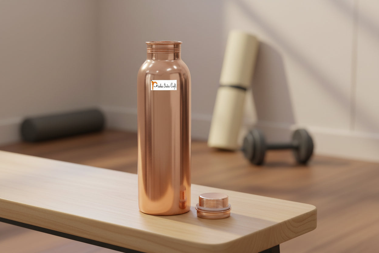 Pure Copper Jointless Seamless Glossy Finish Copper Water Bottle-ArtyCraftz.com