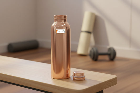 Pure Copper Jointless Seamless Glossy Finish Copper Water Bottle-ArtyCraftz.com