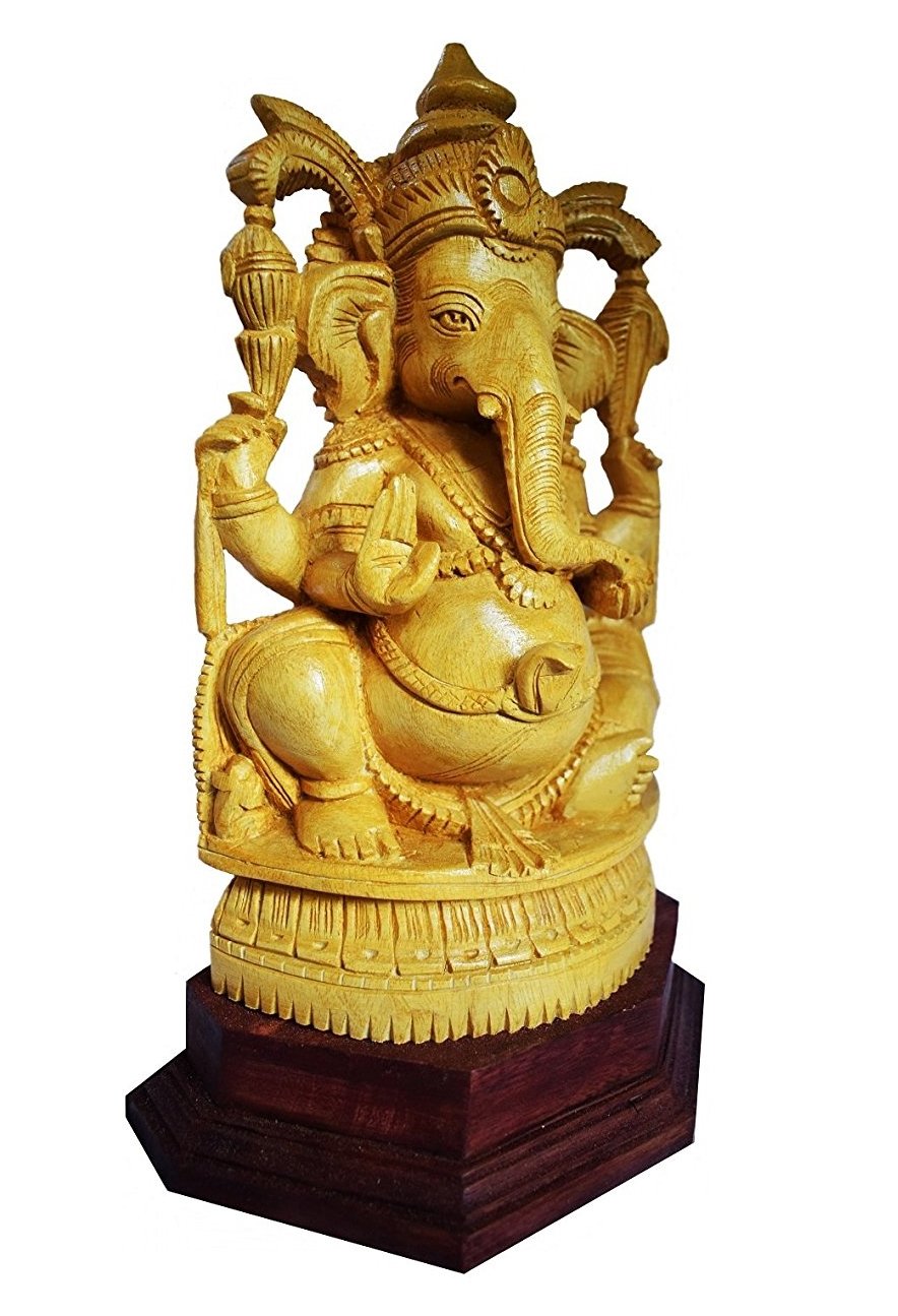 White Cedar Wood Handcarved Ganesh Idol – Wooden Lord Ganesha Statue