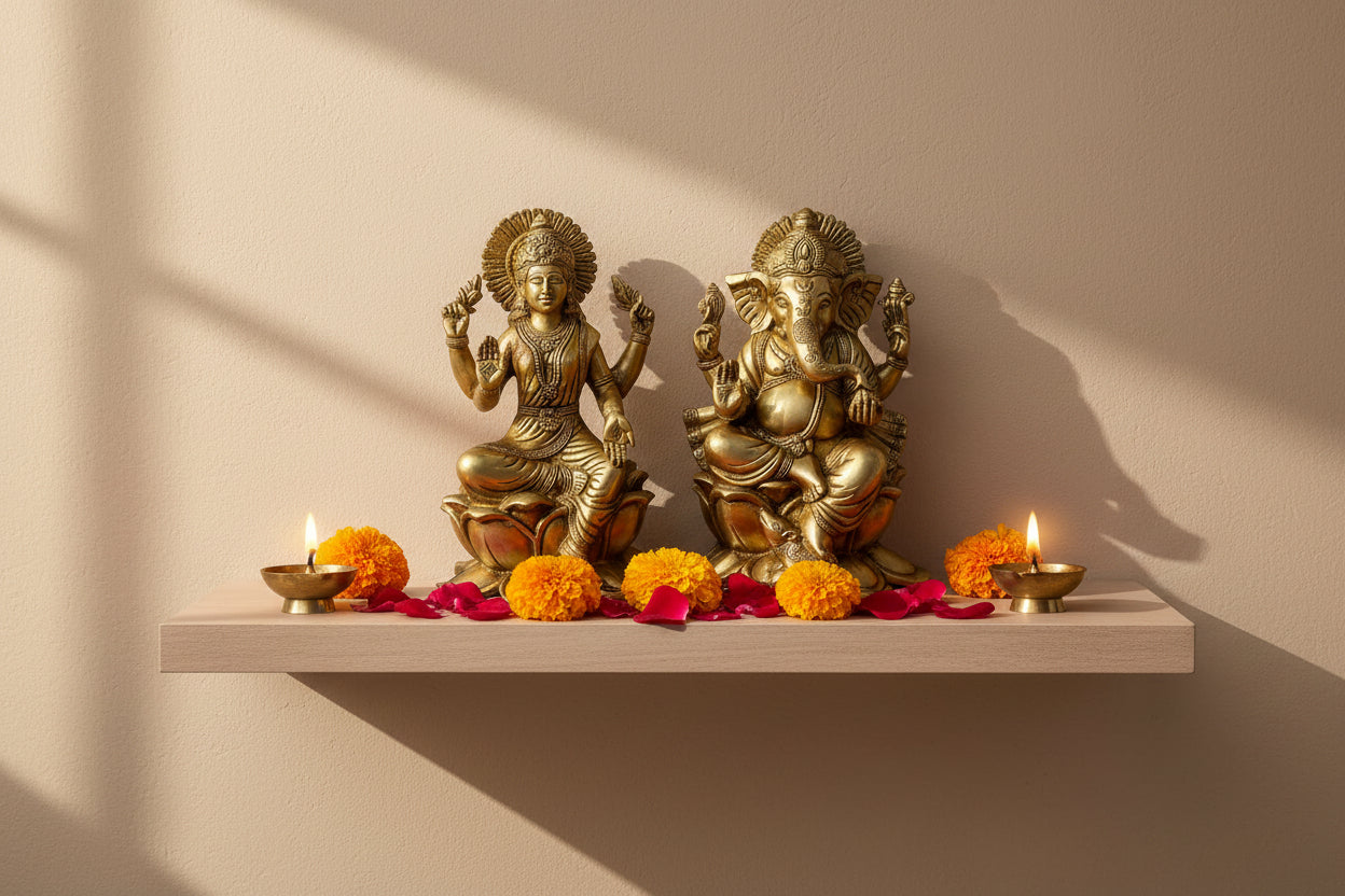 Brass Lakshmi Ganesha Idol Set 9.5 Inch-ArtyCraftz.com