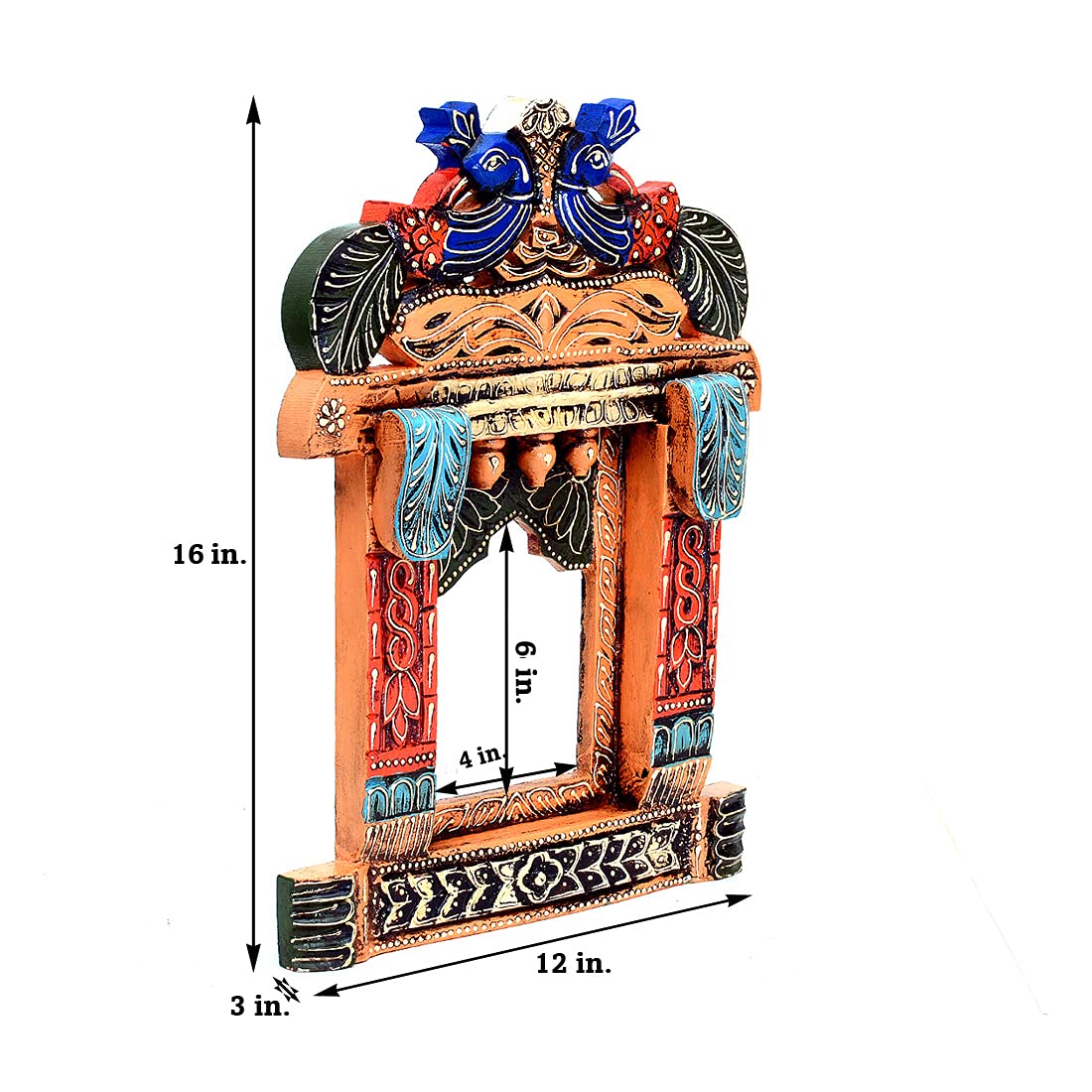 Wood Painted Multicolor Peacock Wall Hanging Jharokha